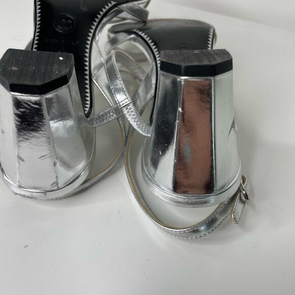 CHANEL Vintage Silver Mule Sandals Heels 37 - Picture 10 of 13